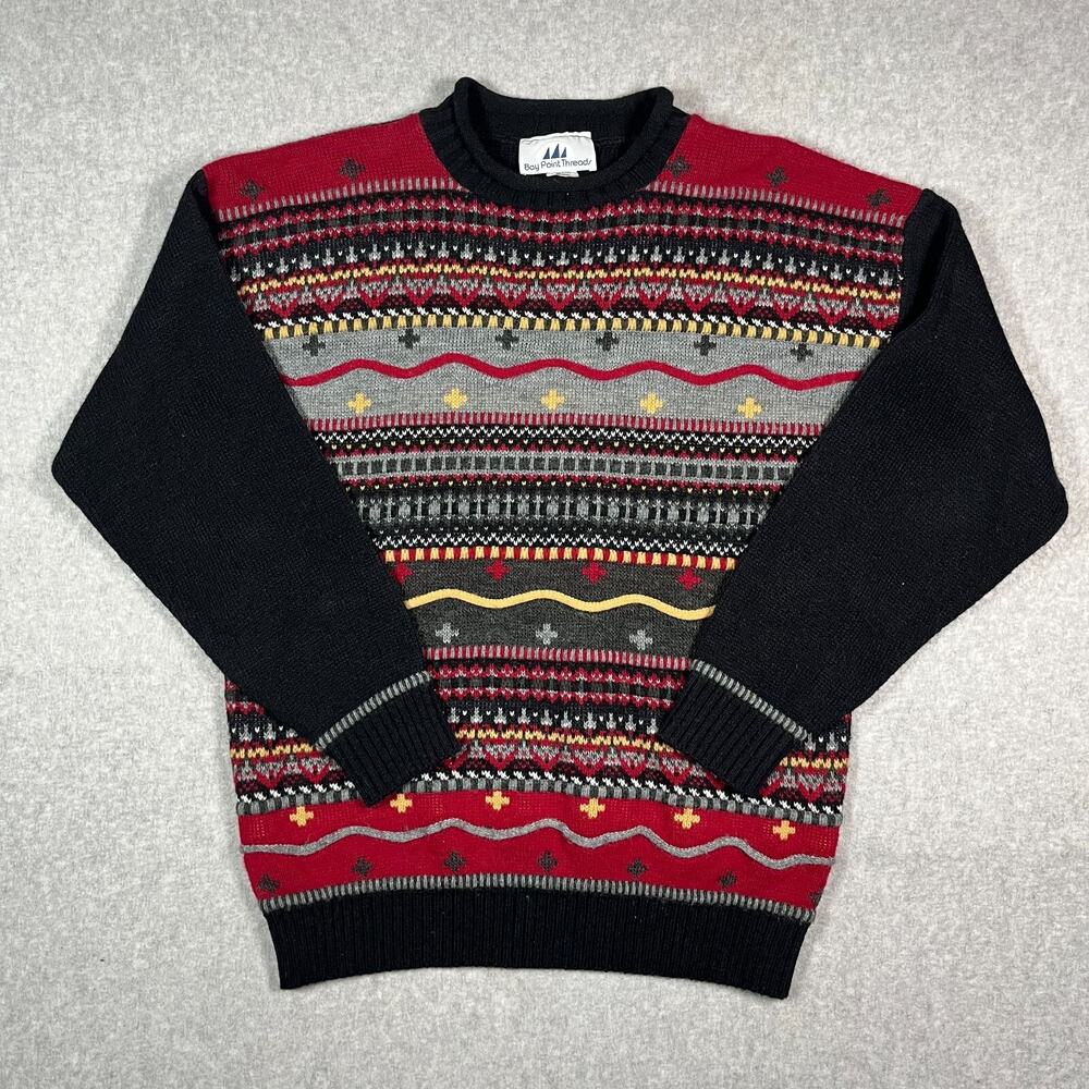 Vintage Bay Point Threads Nordic Multicolor Sweater Women's Sz Medium Roll Neck